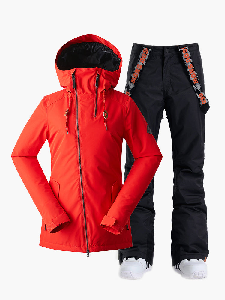 Womens Red Ski Suit 10K Windproof and Waterproof Snowboard Suit –