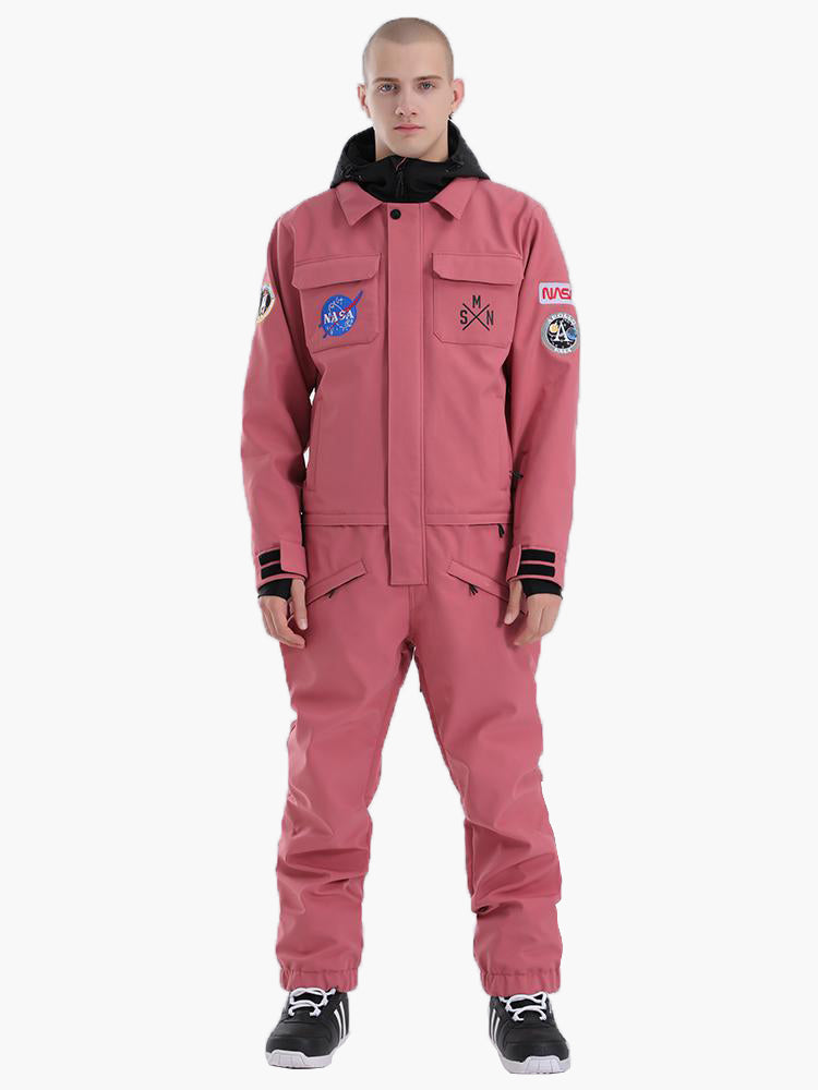 Men's One Picece Pink Windproof Multi Pockets Snowboard Ski Suits –