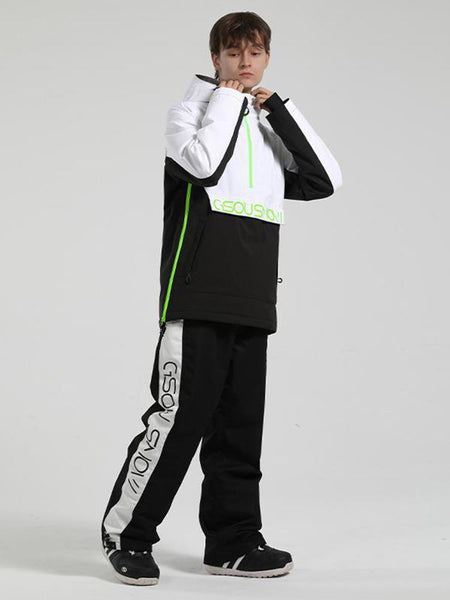 Men's Reflective Letter Block Snowboard Jacket&Pants Set