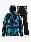 15K Windproof & Waterproof Blue and Black Pattern Fashion Ski and Snowboard Suit
