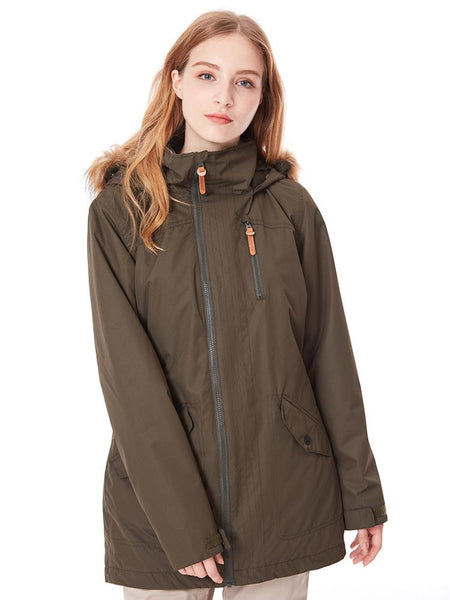 Women ArmyGreen Ski Jacket 15K Windproof and Waterproofï¼?00% Polyester，Outdoor clothing
