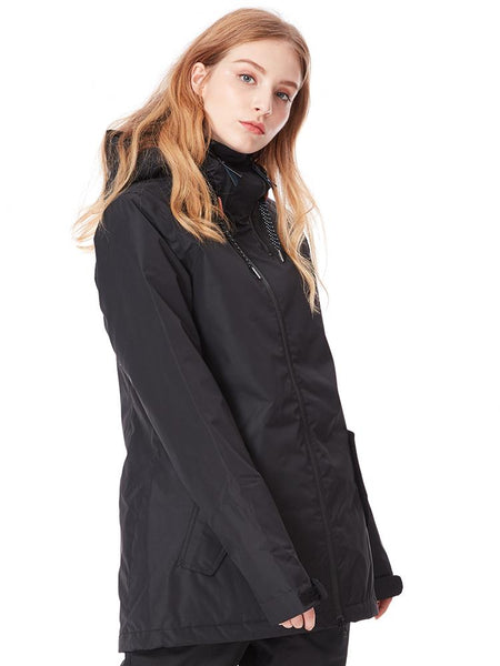 Womens Black Ski Jacket 10K Windproof and Waterproof Snowboard Jacket