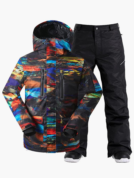 15K Windproof & Waterproof  Painting Colorful Ski Jacket and Pants Set Snow Suit Ski and Snowboard Suit
