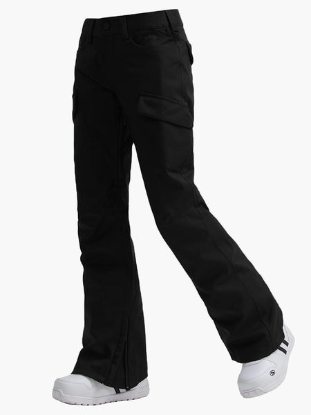 Black warm waterproof elastic women's ski pants / snow pants