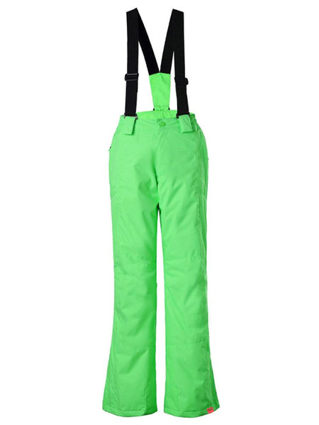 Kids Windproof Green Ski Hiking Suspender Snowboard Pants