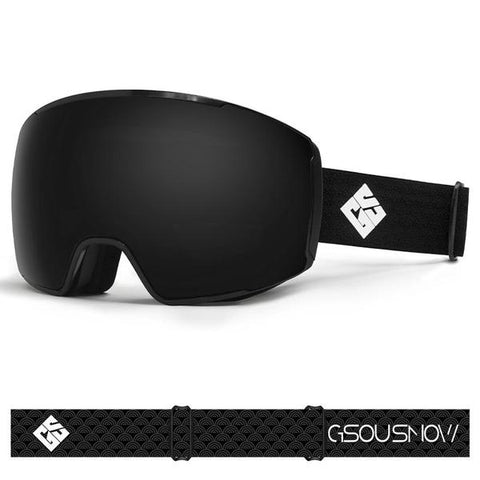 Black Unisex Quick Changeable Magnetic Spherical Lens Ski Goggles
